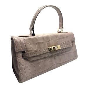 Pavoni Croc Embossed Top Handle Handbag Taupe | Dust Bag Included